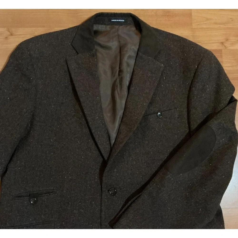 Paul‎ Frederick 46R Wool Sport Coat Blazer Black Flecked Elbow Patch Jacket Mens